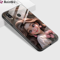 Jizetin เคสใส่โทรศัพท์แก้วสำหรับ Samsung Galaxy M23 5G M12 M11 M10 M21กันกระแทก M22 3D รอยยิ้มชุดเจ้าหญิงฝาครอบที่อยู่อาศัยกระจกเทมเปอร์