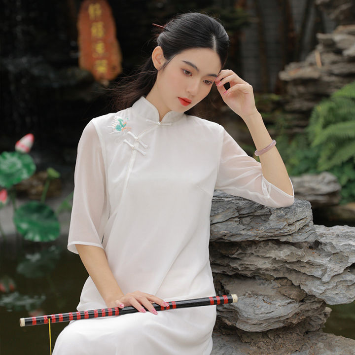 qing-shuzhai-ปักยืนคอ-aodai-ชุดสตรีแขนเจ็ดในสี่รุ่นที่ดีขึ้นของ-cheongsam-เซนชุดชา
