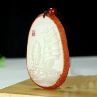 Natural Red Skin and White Jade Hand-carved Sailboat Pendant Boutique Jewelry Men and Women Models Smooth Sailing Necklace Gift