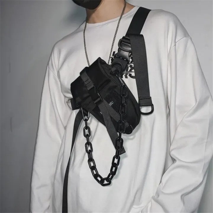 Hip Hop Tactical Chest Rig Bag With Chain Mens Techwear Detachable