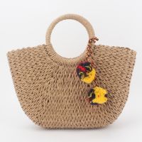 Handmade Bags Beach Weaving Ladies Straw Bag Paper Rope Round Bucket Straw Woven Storage Bag Half moon Woven Bag Woven Basket