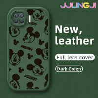 Jlingji เคสสำหรับ OPPO Reno A93 4F 2020 Reno 4 Lite F17 Pro กระแสแฟชั่นลายมิกกี้เมาส์ใหม่โทรศัพท์ดีไซน์ด้านข้างเป็นหนังดีไซน์ใหม่ Lensa Kontak กล้องแบบบางป้องกันเคสกันกระแทก