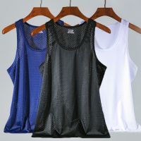 Mens Casual Tank Summer Bodybuilding Fitness Muscle Singlet Mans Clothes Sleeveless Slim Fit Vest Mesh Quick-Drying Vest Hot