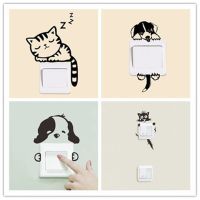 Cute Animals Cat Dog Light Switch Sticker Remoable Wall Sticker For Kids Baby Nursery Home Decal Bedroom Living Room Murla Decor Wall Stickers Decals