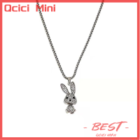 Qcici สร้อยโชคเกอร์คริสตัลพลอยแนวพังค์สร้อยคอแสตนเลสลายกระต่ายจี้กระต่ายสร้อยคอฮิปฮอปยาวเครื่องประดับสำหรับงานเลี้ยง