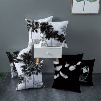 Plant Leaves Pillowcase 45x45cm Simple Black White Print Pillow Cover for Outdoor Home Sofa Cushion Cover or Car Throw Pillows