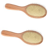 2X ไม้เหล็กเข็มแปรงผม Pin Hairbrush นวดหนังศีรษะปรับปรุงสุขภาพผมไม้ Paddle Detangling หวี-1