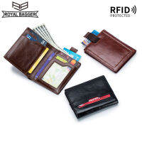 Royal Bagger กระเป๋าสตางค์สั้นใหม่สำหรับผู้ชายหนังวัวแท้ Vintage Casual Card Holders Multifunction Clutch Bag