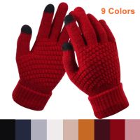 Winter Solid Knit Mittens Women Gloves Imitation Cashmere Thick Warm Touch Screen Gloves Full Cover Fingers Black White Red