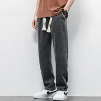 Spring Summer Mens Jeans Cotton Soft Drawstring Straight Pants Elastic Waist Vintage Korea Casual Trousers Male Plus Size S-5XL