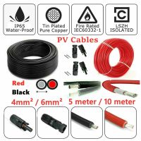 Solar cable 5M/10M Red Black Solar Panel PV Cables DC 4mm²/6mm² Double Insulated with optional 2pcs PV Connector