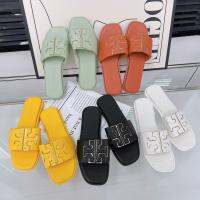 2023 Summer New Womens Flat Bottom Slippers Square Head Leather