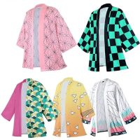 Kids Anime Cosplay Costume Demon Slayer Kimetsu No Yaiba Haori Kimono Agatsuma Zenitsu Kochou Shinobu Summer Coat Shirt Anime Clothes