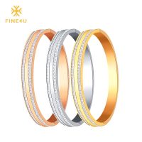 【YF】 2018 New FINE4U B048 316L Stainless Steel Cuff Bracelet For Women Cubic Zirconia Bracelets   Bangles 3 Colors Choices