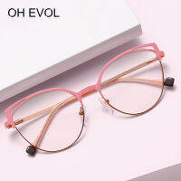 OH EVOL nd Designer Computer Glasses For Women Cat Eye Metal Frame Anti Blue Light Blocking Lenses Modern Ladys Eyewear