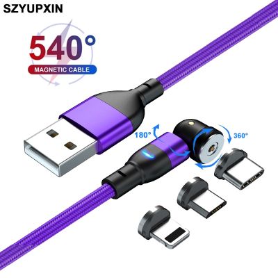 SZYUPXIN 540° Rotate Magnetic Cable Micro USB Charger 3 In 1 LED Magnet Cord Type C Cable For iphone 11 12 Pro XS Xiaomi Samsung Docks hargers Docks C