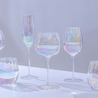 Glass Cup The rainbow red wine glasses suit household stemware dazzle colour champagne cup light luxury electroplating crystal glass