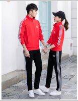 ชุดเช็ต 2 ชิ้น เสื้อ+กางเกงขาปล่อย ผ้าวอร์มผสมไนล่อน ผ้าลื่นใส่สบาย FashionAdidas Women Fashion Casual  Sportswear One Set