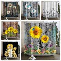 Vintage Wood Board Floral Sunflower Waterproof Shower Curtain Daisy Rose Butterfly Retro Print Creative Design Bathroom Dector