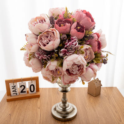 Operecwwarintage Artificial Flower Classic European Style Peony High Quality Bright Rose Home Party Silk Wedding Banquet Table Decoral Settings