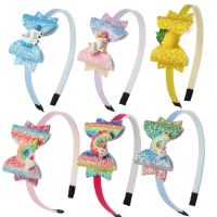 【YF】 Unicorn Glitter Hair Bows Hairband for Girls Princess Headband 3inch Rainbow Shiny Party Accessories