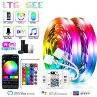 LTG-GEE ไฟแถบไฟ LED RGB 20ม. 2835 5050ทั้งชุด,มาพร้อมกับ IR เพลงบลูทูธไวไฟแอปตัวควบคุมอะแดปเตอร์12V สำหรับ Hiasan Kamar และการเฉลิมฉลองในเทศกาล