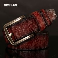 【CC】 Hreecow cinto masculino de alta qualidade couro genuíno luxo marca famosa fivela pino crocodilo homme