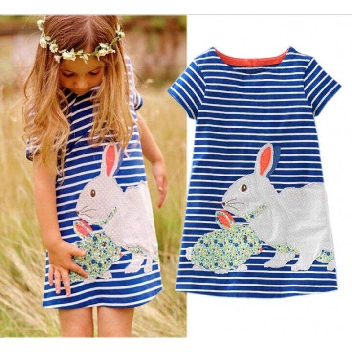 cute-toddler-kids-girls-dress-bunny-stripe-summer-casual-short-sleeve-sundress