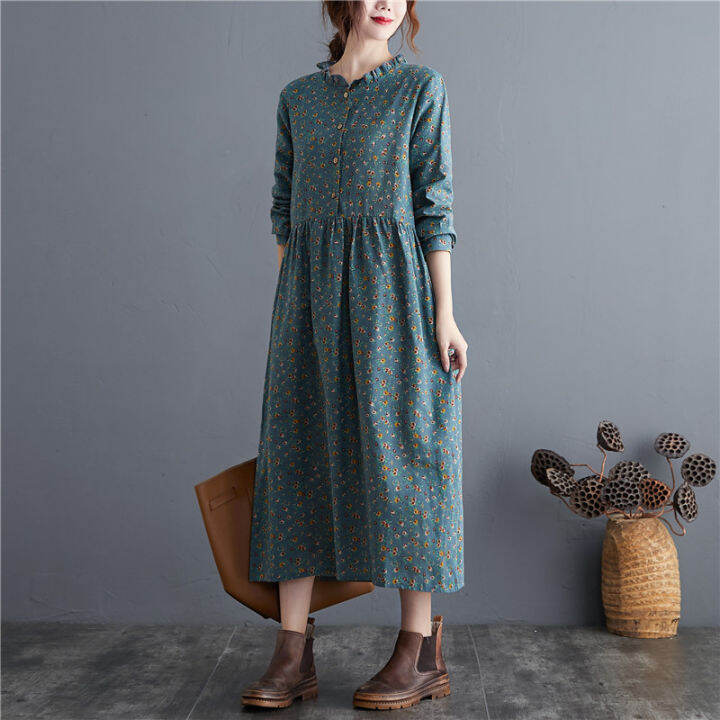 nyfs-2021-new-spring-autumn-vintage-long-sleeve-woman-dress-vestido-de-mujer-robe-elbise-cotton-linen-floral-dresses-for-women