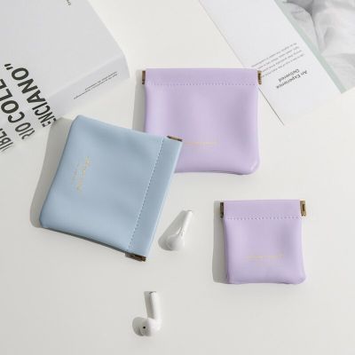 Simple Cosmetic Bag Portable Airpods Protective Sleeve Mini Earphone Sundries Lipstick Coins Storage Bag PU Leather Small Bag