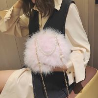 【YD】 Luxury Fur Designer Feathers Round Evening Brand Handbags Purses