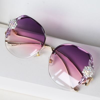 Irregular Fashion Rimless Luxury Sunglasses Women Brand Designer Bling Rhinestone Sun Glasses Vintage Shades Gafas De Sol