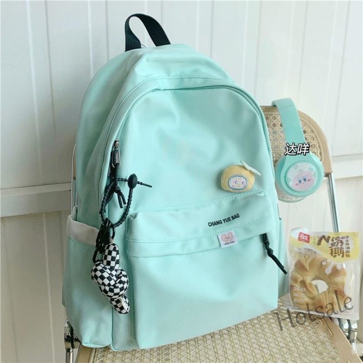 hot-sale-c16-lucky-cc-new-korean-style-girls-nylon-schoolbag-14-inch-laptop-backpack-ins-junior-high-school-student-solid-color-backpack-high-school-student-large-capacity-backpack