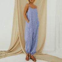 【CW】 Bib Fashion Striped Jumpsuit Pants Streetwear Overalls Size Boho Jumpsuits