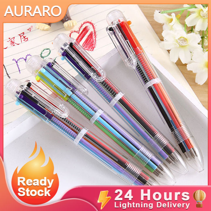 24 PCS 0.5mm 6-in-1 Multicolor Ballpoint Pen 6 Colors Transparent