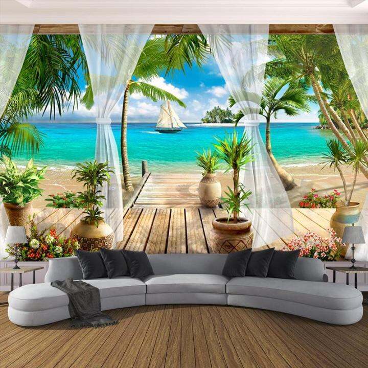 cod-shang815558-custom-3d-วอลล์เปเปอร์รูปภาพระเบียง-sandy-beach-sea-view-3d-ห้องนั่งเล่นโซฟาพื้นหลังทีวีห้องนอนสติ๊กเกอร์ตกแต่งผนังวอลล์เปเปอร์ตกแต่งบ้าน