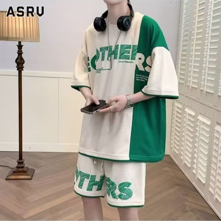 asrv-เสื้อยืดผู้ชาย-เสื้อผ้าผู้ชาย-t-shirt-for-men-ชุดสูทลำลองสำหรับผู้ชายกางเกงขาสั้นแฟชั่นใหม่เสื้อยืดแบบหลวมเสื้อยืดแขนสั้น-กางเกงขาสั้น