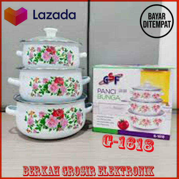 PANCI SET ENAMEL 3 SUSUN PANCI SUSUN 3 MOTIF BUNGA BUNGA PANCI 3