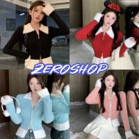 Zero shop?พร้อมส่ง? (Zero-CZ038) เสื้อแขนยาว ไหมพรมดีเทลขนๆ ซิปรูดได้จริง -C