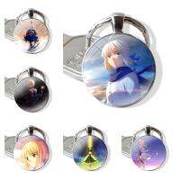 Pendant Car Chains Glass Keychain Anime fate night saber