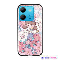 พร้อม Casing Ponsel สำหรับ Infinix Smart 7 Tecno Spark Go 2023 Tecno Pop 7 Pro เคสดอกไม้ผู้หญิงกระจกนิรภัยมันวาวฝาหลัง