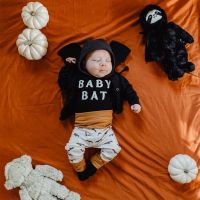 Baby Halloween Clothes Set Girl Boy Letter Print Long Sleeve Jumpsuit + Bat High Waist Pants Cute Two Piece Set  by Hs2023