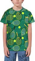 Green Tennis Rackets and Balls Boy Short Sleeve T-Shirt 3D Printed Fashion Tee Shirts Teen Kids