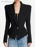 ♠✤ gsgw 2023 Gold Blazer Um Botão Preto Branco Rosa Terno Moda Formal Office Business Coat Jacket Mulheres Blazers