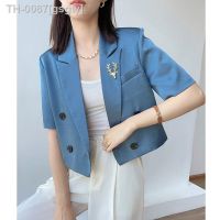 ◕ gsgw Blazer azul feminino cetim manga curta blazers com todos os fósforos moda elegante verão 2023