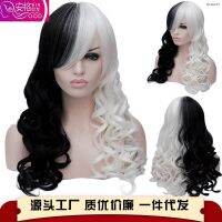 ? วิกผม cos The wind fashion wig black and white double color mixture ringlet matte high temperature silk chemical fiber net