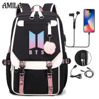 JUST STAR BTS Oxford cloth backpack  peripheral cute USB charging junior high school school baga a