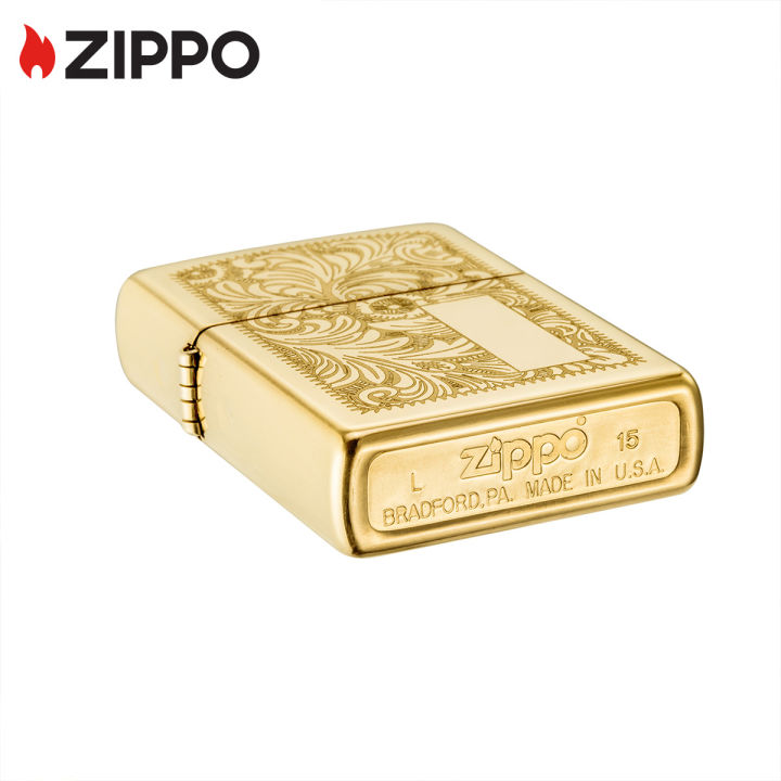 zippo-venetian-design-high-polish-brass-pocket-lighter-zippo-352bการออกแบบสไตล์เวนิส-ไฟแช็กไม่มีเชื้อเพลิงภายใน