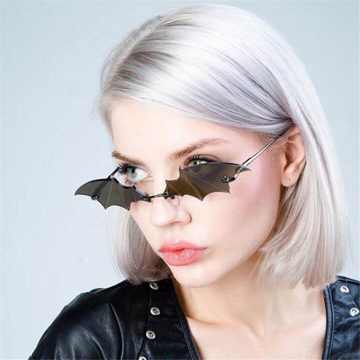 new-design-bat-sunglasses-2022-trendy-rimless-slim-sun-glasses-novelty-metal-frame-sun-shades-fashion-party-cosplay-eyewear