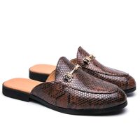 Summer New Fashion PU Leather Casual Mules For Men Male Slip-on Breathable Comfy Half Loafer Slippers Handmade Leisure Sandals